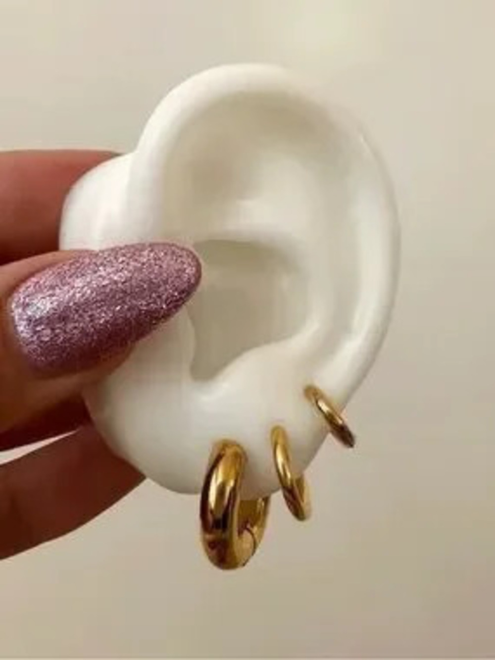 Glossy Gold Huggie Hoop Earrings Set - Shiny